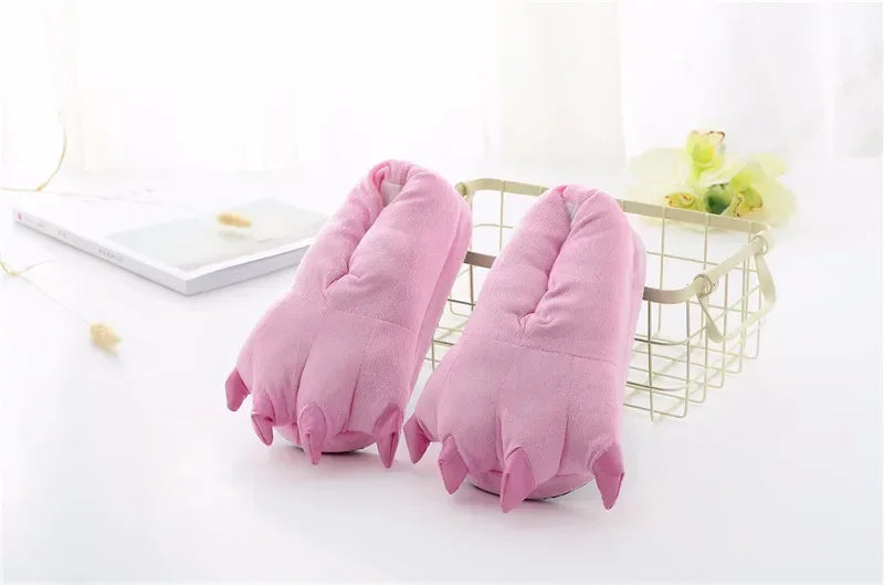 Winter Soft Warm Monster Dinosaur Paw Funny Slippers for Men Women Kids Parent-child Home House Slipper Shoes Room Cotton Shoes