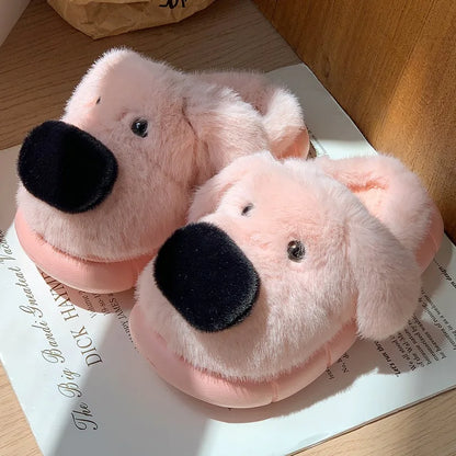 Children's Plush Slippers Anti-Slip Warm Home Indoor Wear Dog Cartoon Soft Soles Comfortable Cotton Slippers for Boys And Girls