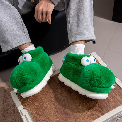 Winter Warm Shoes Woman Men Indoor Fluffy Slippers Cute Cartoon Crocodile Thick Sole Soft Plush Couples Home Floor Snow Boots