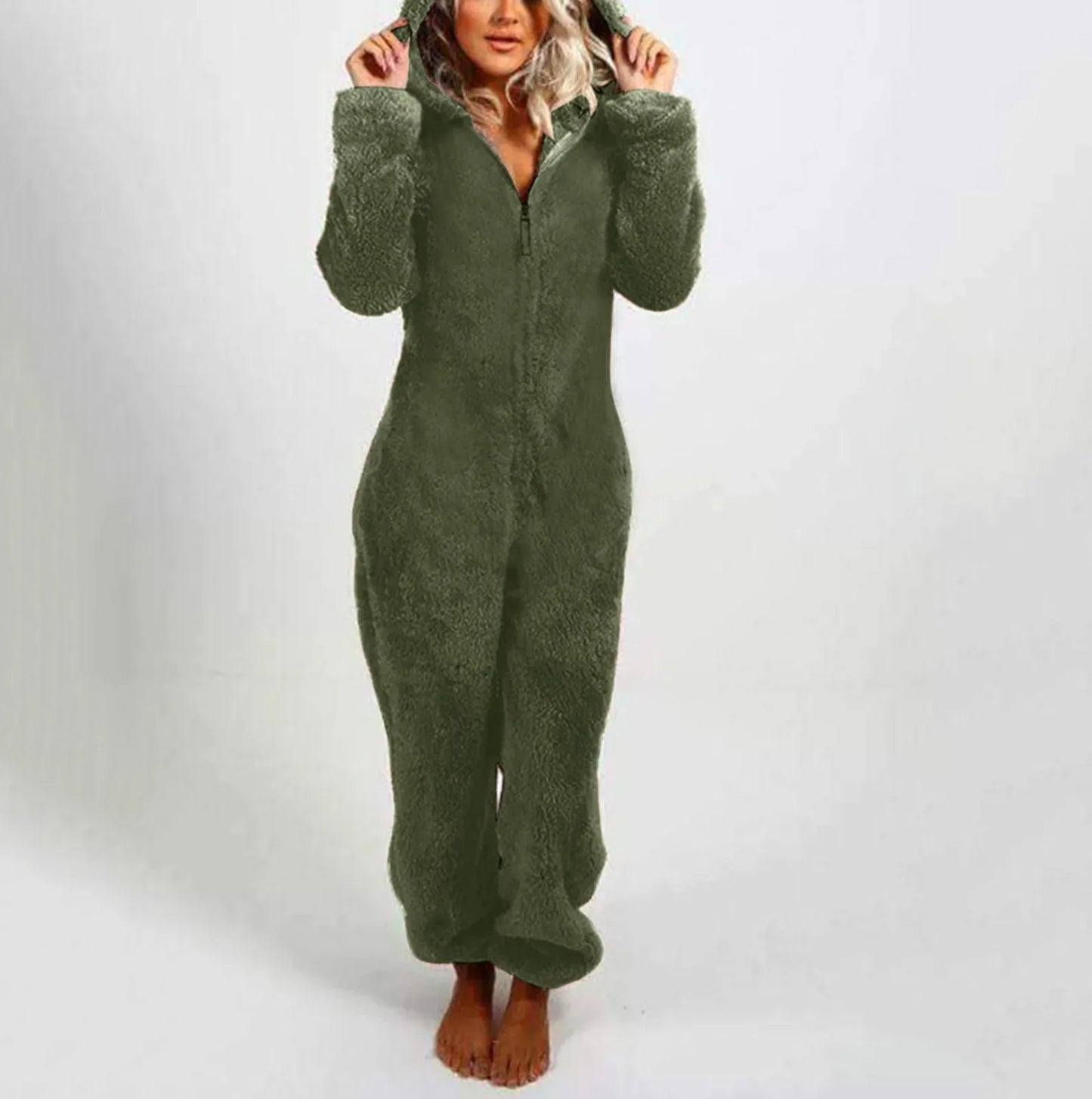 Thickened Furry Onesies for Adults Women Fashion Fleece Sleepwear Hood Sets Pajamas for Winter Women Velvet Warm Pyjamas