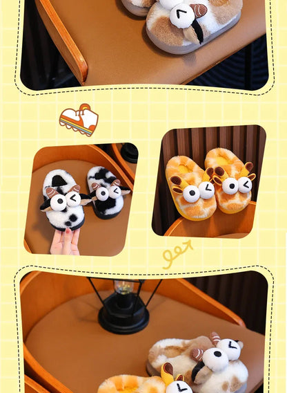 2024 New Style Children's Cotton Slippers Indoor Home Use Fall/Winter Anti-Slip Cute Little Cow Slippers Outer Wear PVC Material