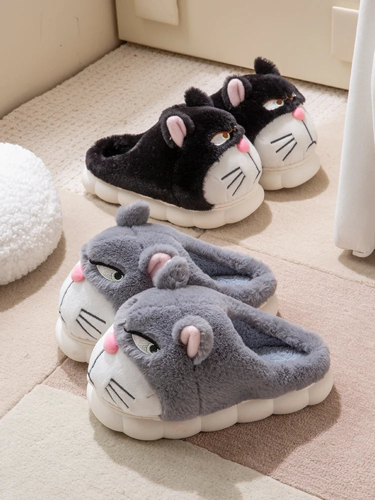 Men's Home Slippers New Cotton Slippers Couple Winter New Cute Cat Home Warm, Comfortable, Breathable Thick Bottom Thick Cotton