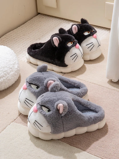 Men's Home Slippers New Cotton Slippers Couple Winter New Cute Cat Home Warm, Comfortable, Breathable Thick Bottom Thick Cotton