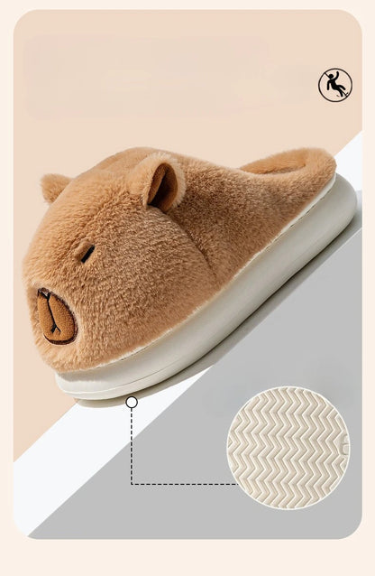 Capybara Cotton Slippers for Women Winter Fashion Platform Indoor Home Shoes Man Warm Plush Non Slip Cotton Floor Shoes Couples