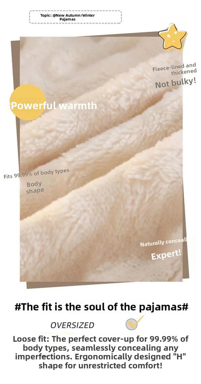 Winter Plush Fleece Thickened Flannel Sleepwear Set Women's Home Clothes Warm Cozy Breathable Long Sleeve Long Pants Home Lei...