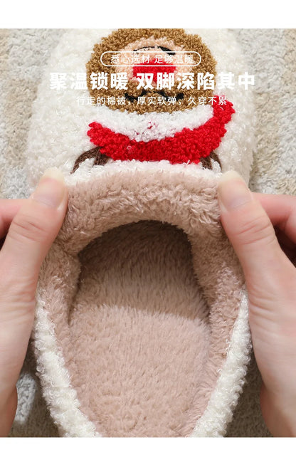 Christmas Slippers Women's Men Home Bedroom Shoes Winter Men's Female Indoor Plush Soft Fluffy Living Room Floor Flip Flops