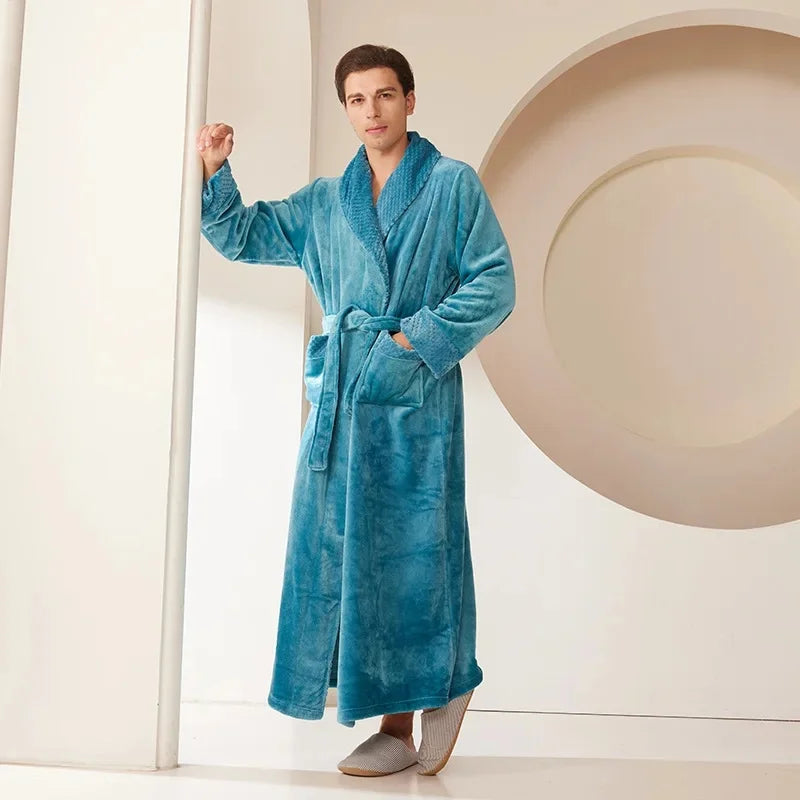 Couple's Oversize Plush Robe Coral Fleece Sleepwear Autumn Winter Home Comfortable Bathrobe for Men And Women