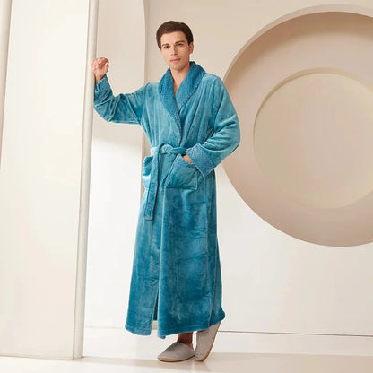 Couple's Oversize Plush Robe Coral Fleece Sleepwear Autumn Winter Home Comfortable Bathrobe for Men And Women