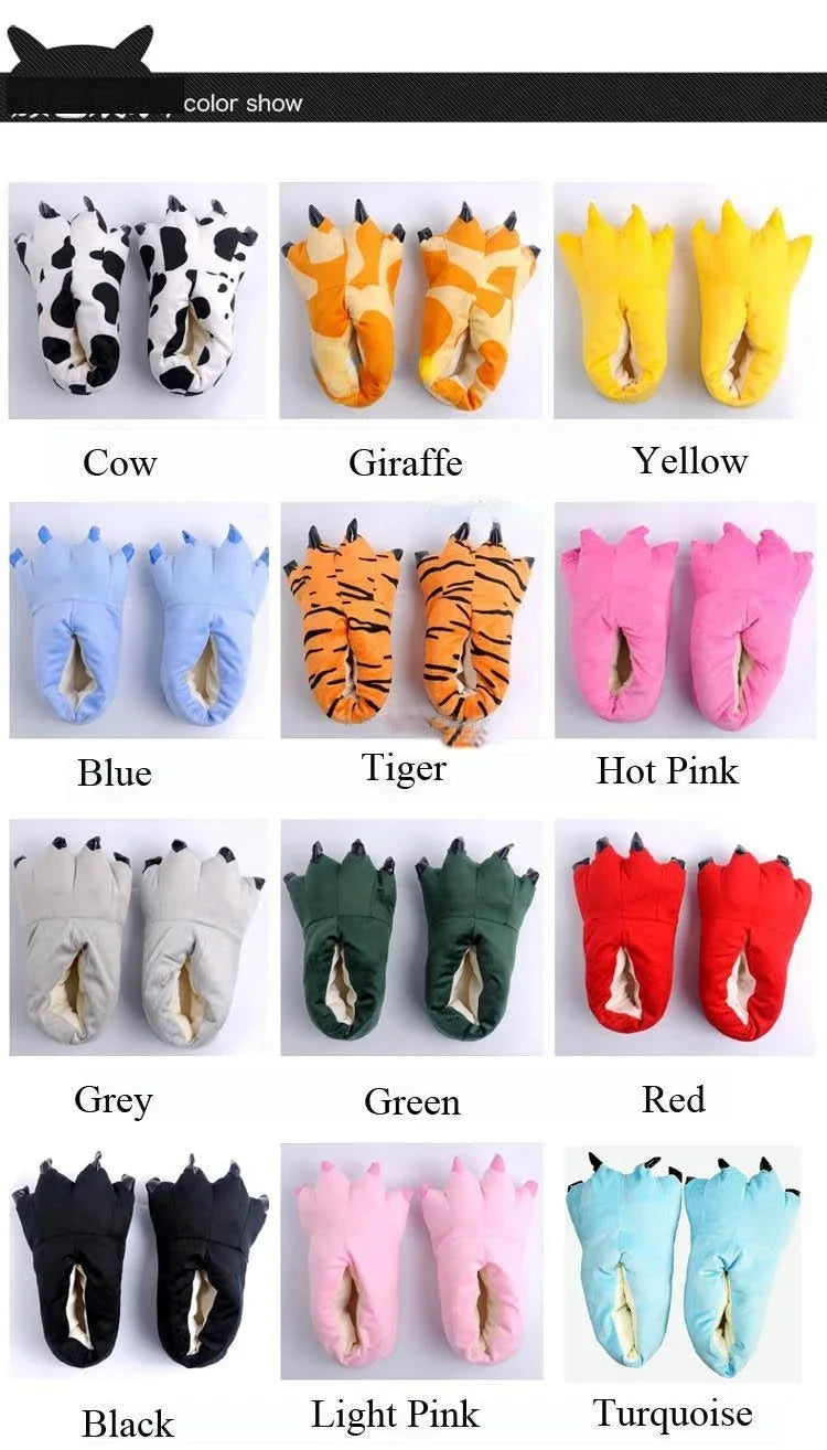 Winter Soft Warm Monster Dinosaur Paw Funny Slippers for Men Women Kids Parent-child Home House Slipper Shoes Room Cotton Shoes