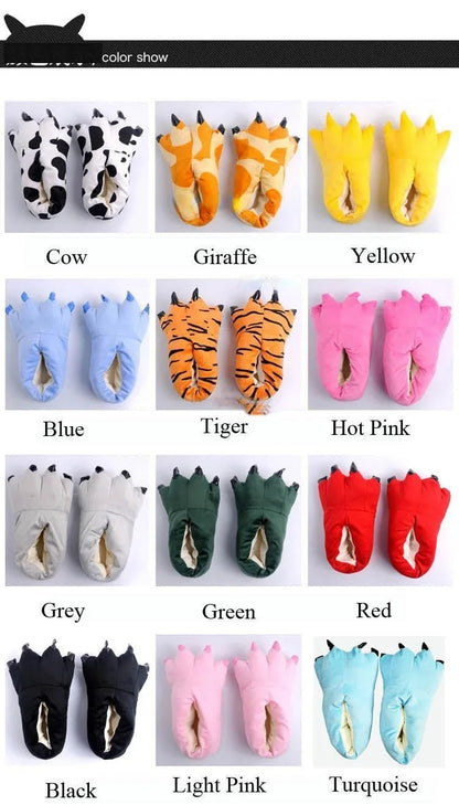 Winter Soft Warm Monster Dinosaur Paw Funny Slippers for Men Women Kids Parent-child Home House Slipper Shoes Room Cotton Shoes