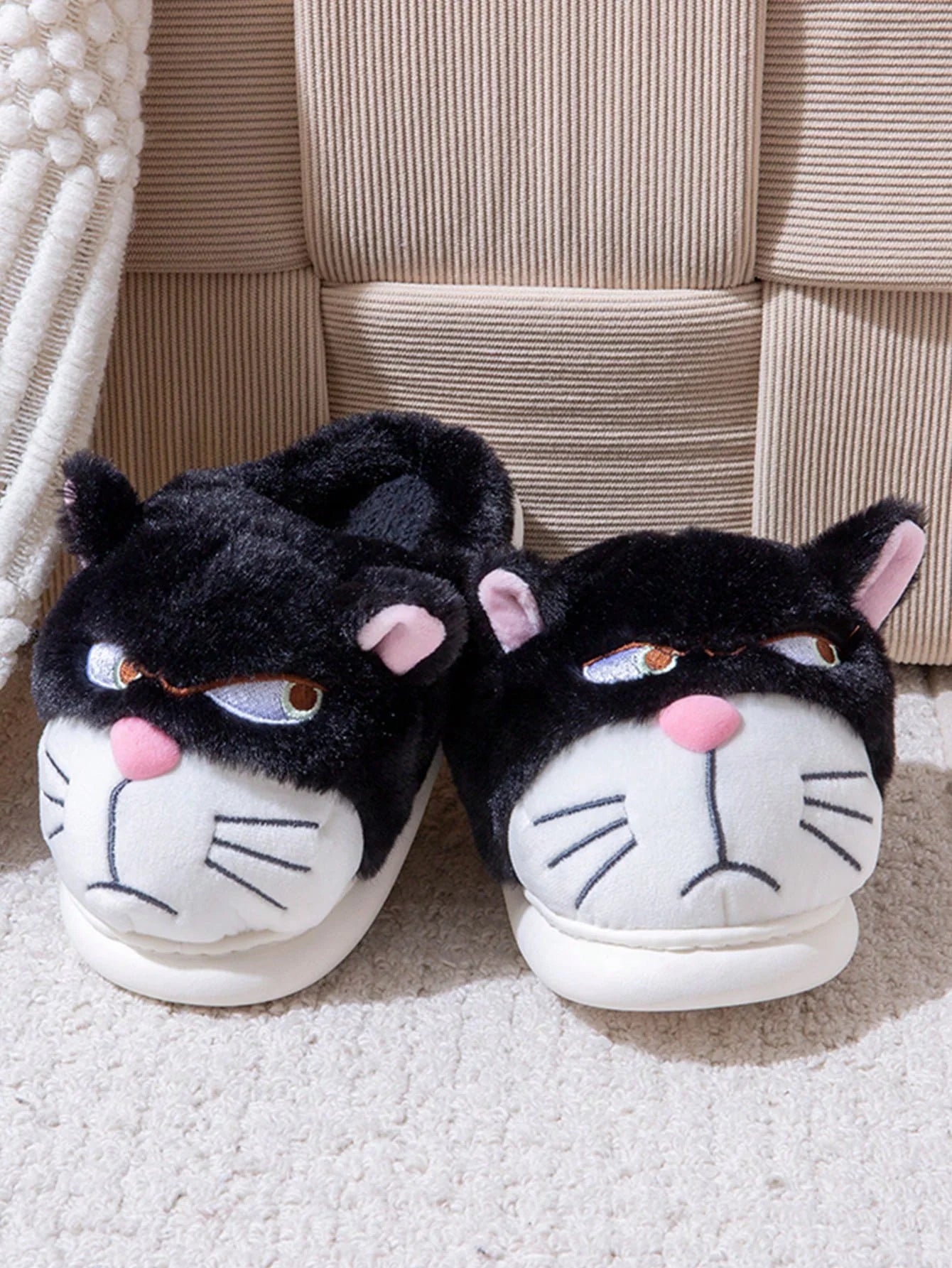 Men's Home Slippers New Cotton Slippers Couple Winter New Cute Cat Home Warm, Comfortable, Breathable Thick Bottom Thick Cotton