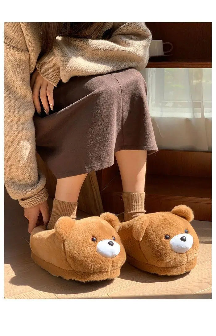 2025 Women's Home Slippers Sweet Fluffy Rainbow Bear Lady slippers indoor Anti slip lightweight keep warm Winter House Shoes 44