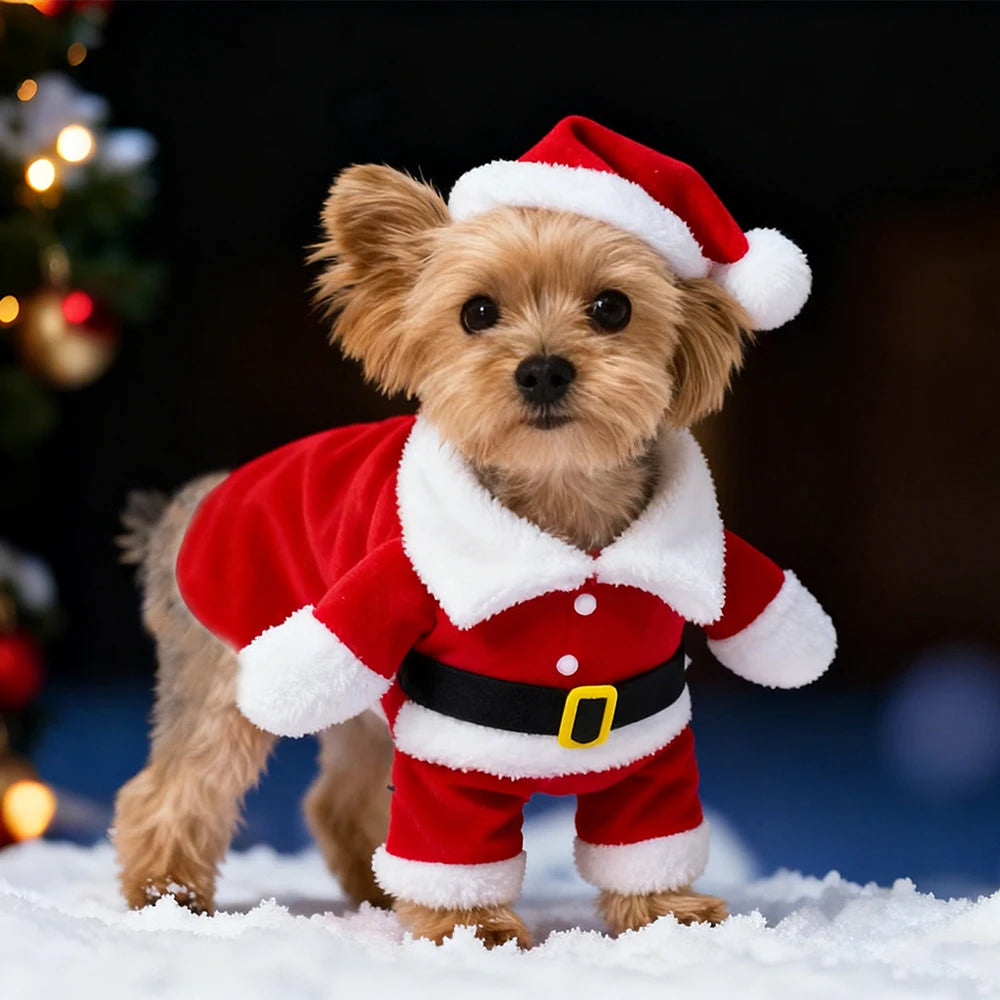 Cute Dog Santa Claus Outfit Christmas Costume for Small Dogs Cats Yorkie Cosplay Clothes Dress Up Jumpsuit Party Gifts Supplies
