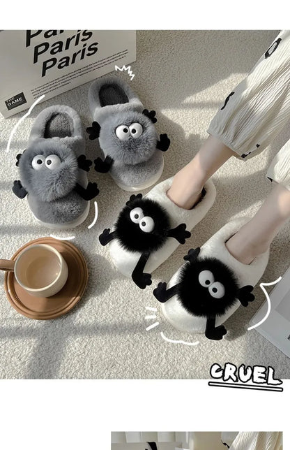 New Funny Slippers Women Plush Shoes Soft Bottom Home Cotton Shoes Woman Flip Flops Cute Cartoon Girls Furry Slippers