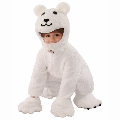 4-11Y Child Kids White Polar Bear Costume Jumpsuit for Boys Girls Unisex Animal Themed Party Cosplay Furry Fleece