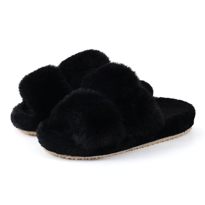 Evshine New Open Toe Fluffy Slippers Indoor Warm Fur Female Slides Fashion Plush Women House Shoes Women Winter Fuzzy Slippers
