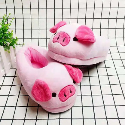 Cute Cartoon Pig Winter Warm Shoes Women Heel Cover Home Floor Slippers Soft Fur Indoor Fluffy House Bedroom Slides For Girls