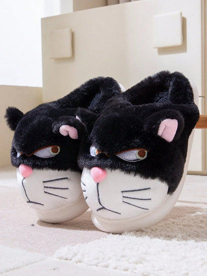 Men's Home Slippers New Cotton Slippers Couple Winter New Cute Cat Home Warm, Comfortable, Breathable Thick Bottom Thick Cotton
