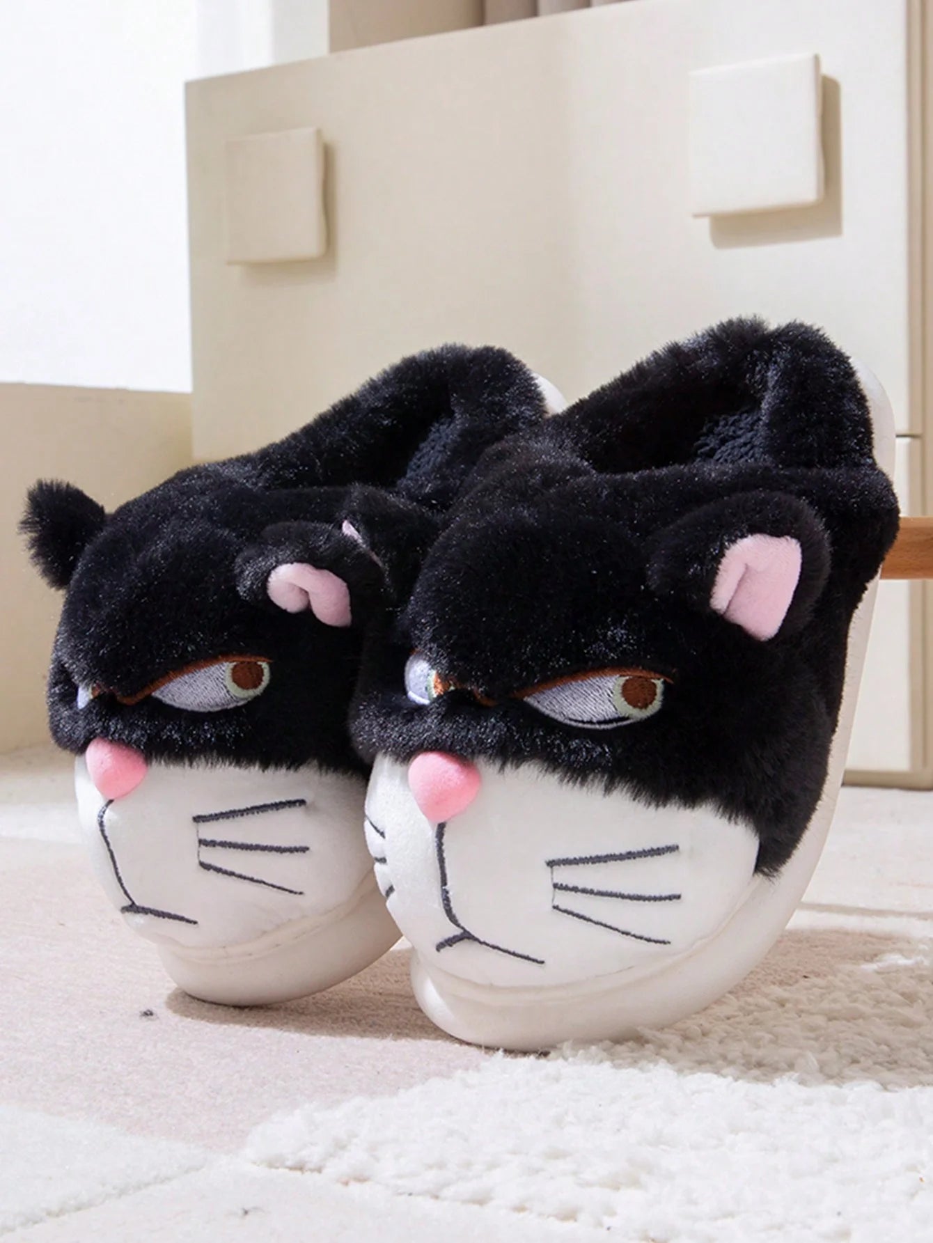 Men's Home Slippers New Cotton Slippers Couple Winter New Cute Cat Home Warm, Comfortable, Breathable Thick Bottom Thick Cotton
