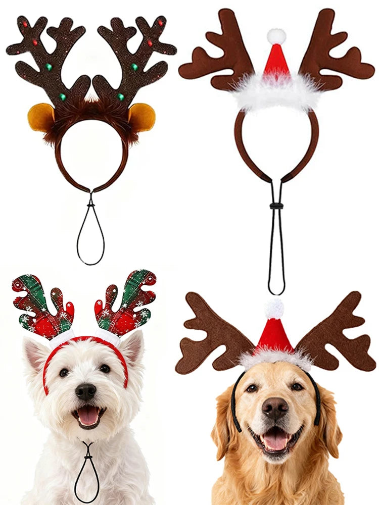 Christmas Pet Headband Reindeer Antlers for Dogs Cats Adjustable Festival Party Headband Small Medium Large Pets Accessories