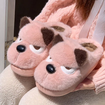 Women's Cute Cartoon Dog House Slippers Warm Thick Sole Non Slip Cotton Shoes Woman Autumn Winter Fluffy Comfort Plush Slippers