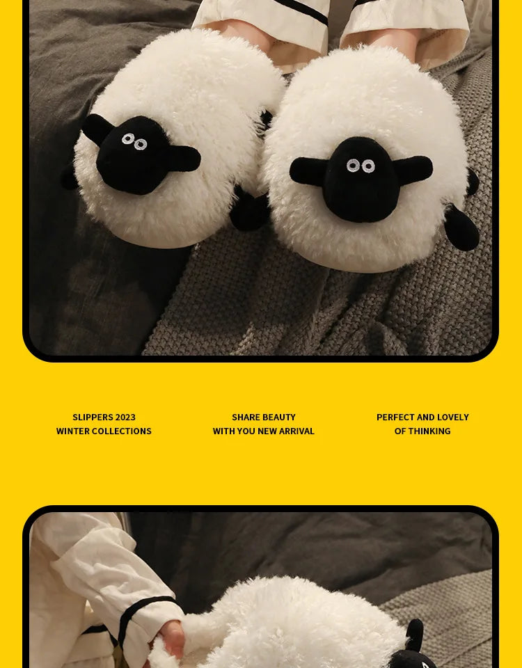 Ladies Fall Fluffy Slipper Women White Sheep Animal flip flops Winter Warm Cartoon Kawaii Soft Plush Indoor Home Shoes Gift