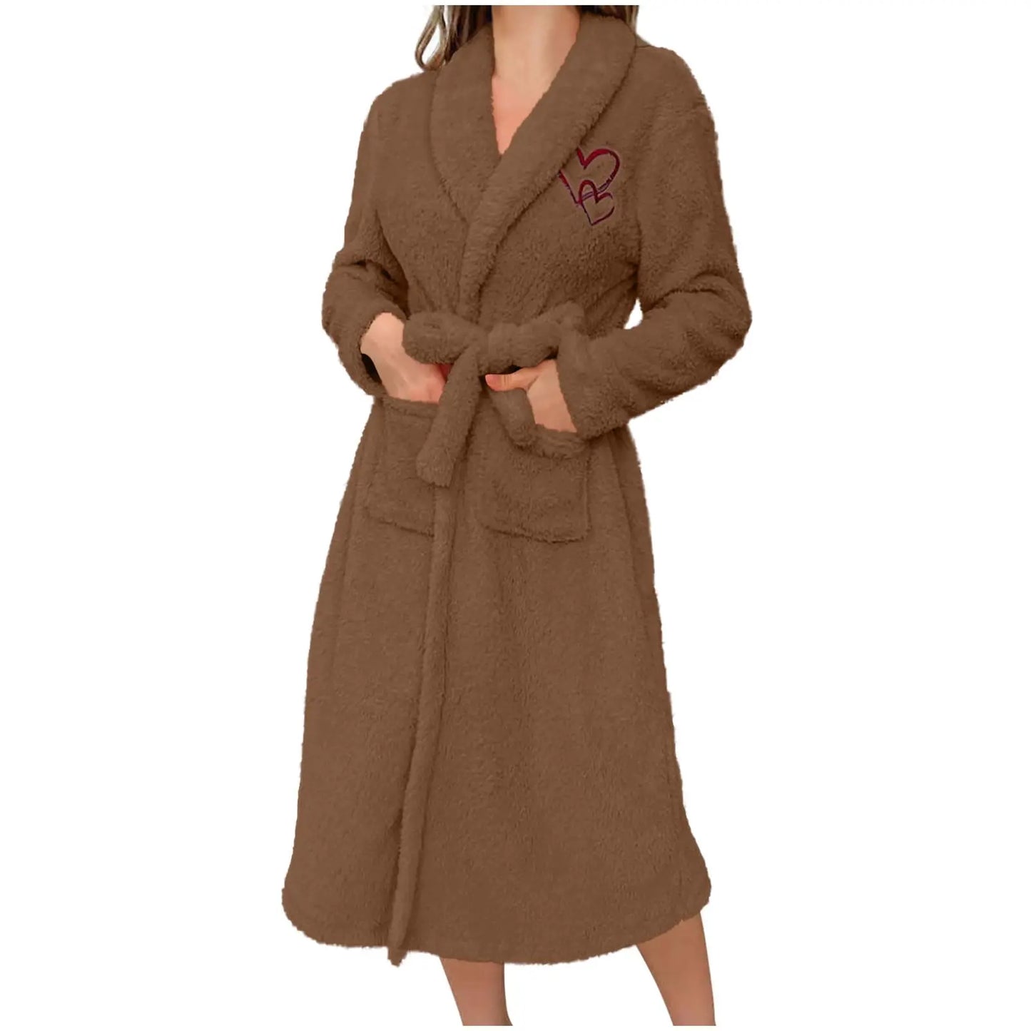 Women'S Long Sleeved Autumn And Winter Warm Bathrobe Home Clothes Plush Sleeping Robe Home Clothes For Home Wear
