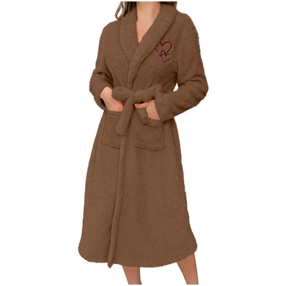Women'S Long Sleeved Autumn And Winter Warm Bathrobe Home Clothes Plush Sleeping Robe Home Clothes For Home Wear