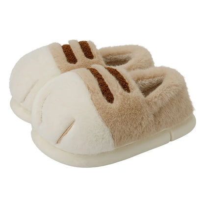Winter Couple Cat Paw Slippers, Plush Fleece Lined Thick Thermal Home Shoes, Non-Slip Indoor/Outdoor Unisex Anti-Cold House Slid