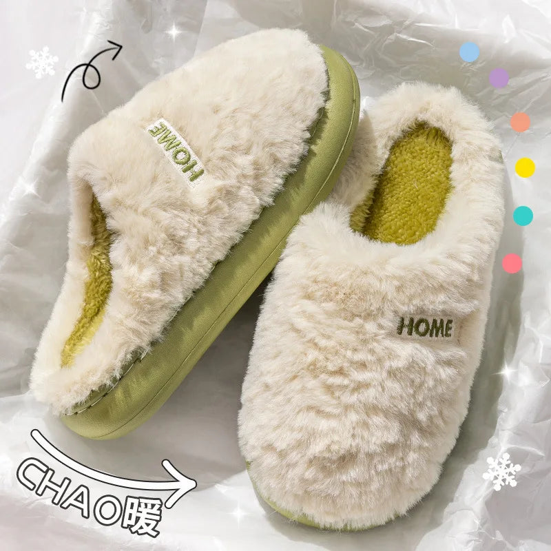 Litfun Winter Fluffy Women's Slippers Soft Sole Non-slip Indoor Slides Leisure Furry Warm Cozy House Cotton Slippers For Women
