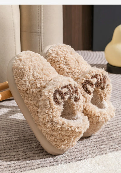 Cotton slippers for women, autumn and winter indoor home, soft bottom for warmth, plush cotton slippers for women, winter
