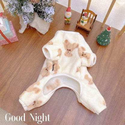 Adorable Bear Print Pet Onesie Sweater Soft Flannel Four-Legged Suit for Dogs And Cats Autumn Winter Pet Clothing