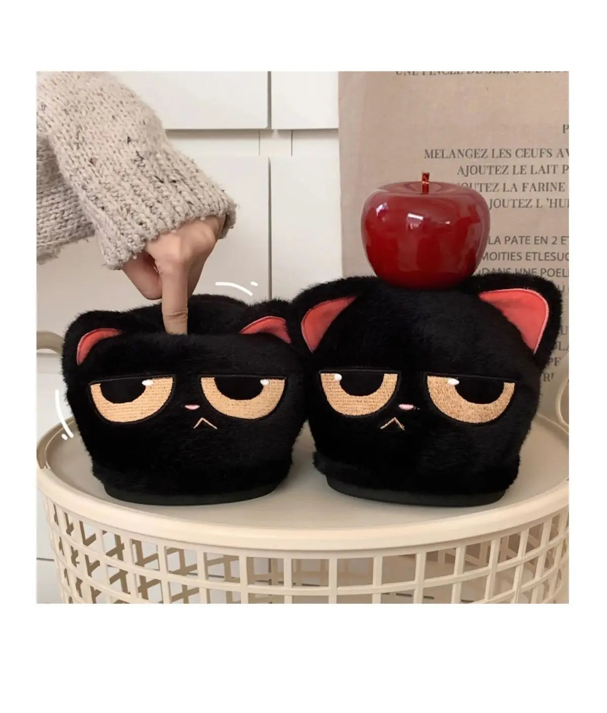 Winter black unhappy kitty slippers women men indoor home slides shoes ladies fun fuzzy kitten slipper cat lovers indoor shoes