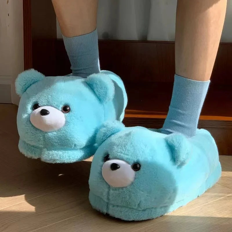 2025 Women's Home Slippers Sweet Fluffy Rainbow Bear Lady slippers indoor Anti slip lightweight keep warm Winter House Shoes 44