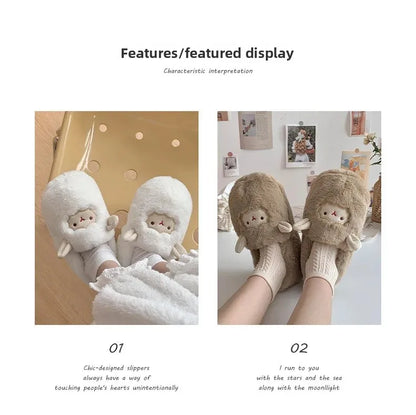 Women's Cotton Slippers Winter Home Indoor Plush Warm Anti-slip Thick Bottom Outdoor Cute Full Cover Heel Cotton Shoes