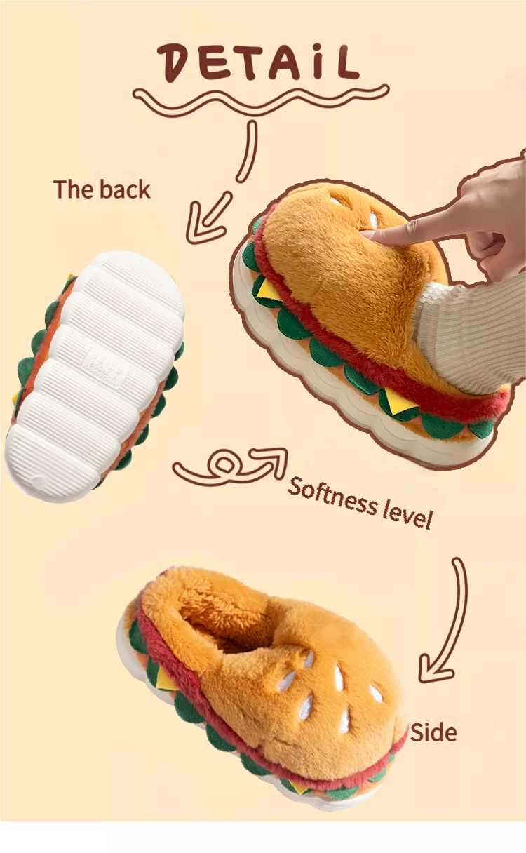 Hamburger cotton slippers for women in winter, new home bag and warm plush couple cotton shoes for women