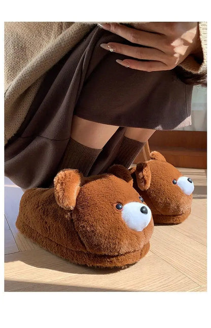 2025 Women's Home Slippers Sweet Fluffy Rainbow Bear Lady slippers indoor Anti slip lightweight keep warm Winter House Shoes 44