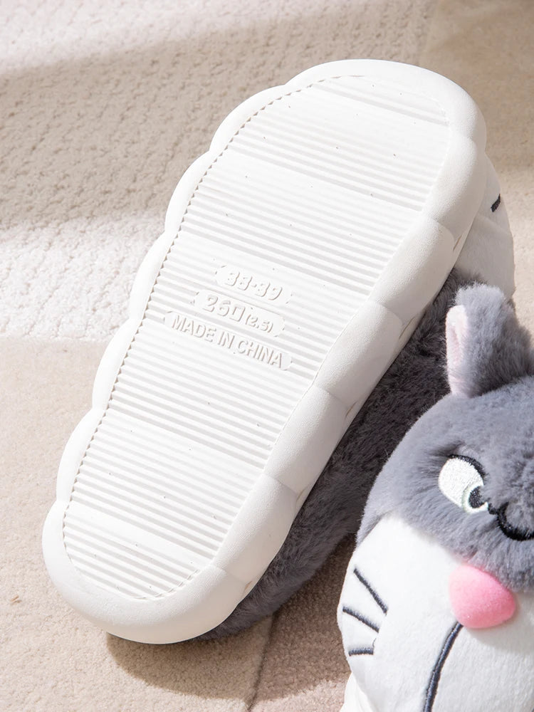 Men's Home Slippers New Cotton Slippers Couple Winter New Cute Cat Home Warm, Comfortable, Breathable Thick Bottom Thick Cotton
