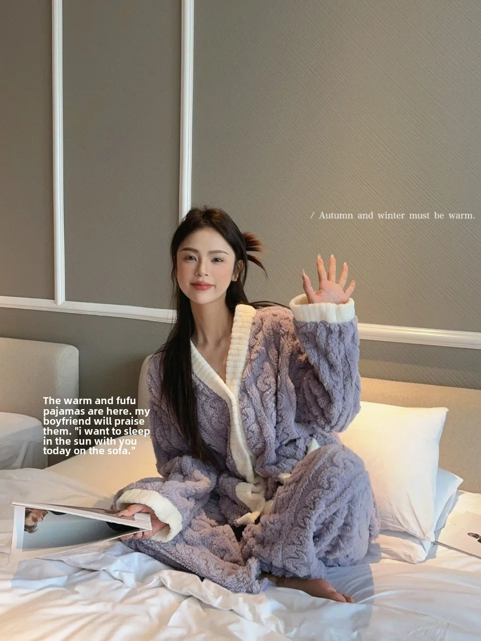 2pcs/Set Autumn and Winter Pajamas Women Thickened Padded Warm Students Coral Girls Clot Velvet Suit Homewear Cardigan Trousers