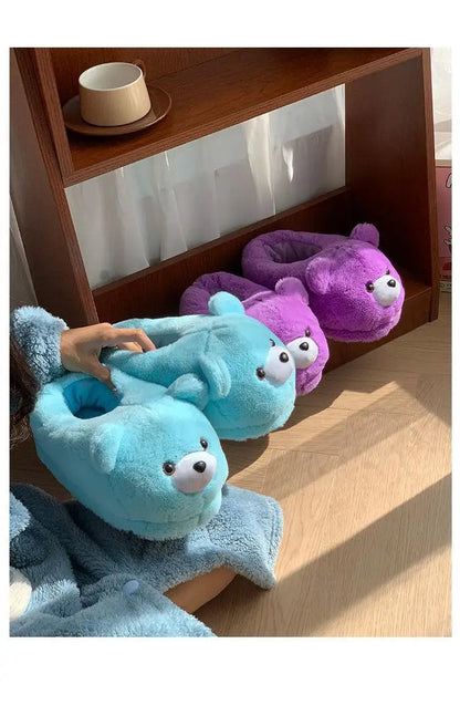 2025 Women's Home Slippers Sweet Fluffy Rainbow Bear Lady slippers indoor Anti slip lightweight keep warm Winter House Shoes 44