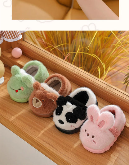 New Children's Cartoon Animals Wrap Plush Slippers Soft Sole Non-slip Winter Warm Baby Boys Girls Indoor Home Cotton Shoes