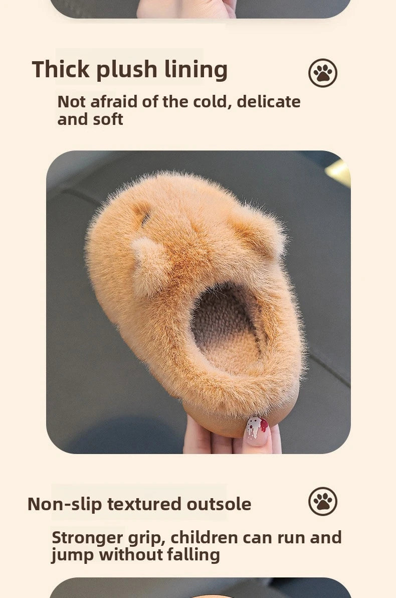 Cute Capybara Cotton Slippers for Children Winter 2025 New Warm Fluffy Home Shoes for Anti Slip Plush Slippers for Children