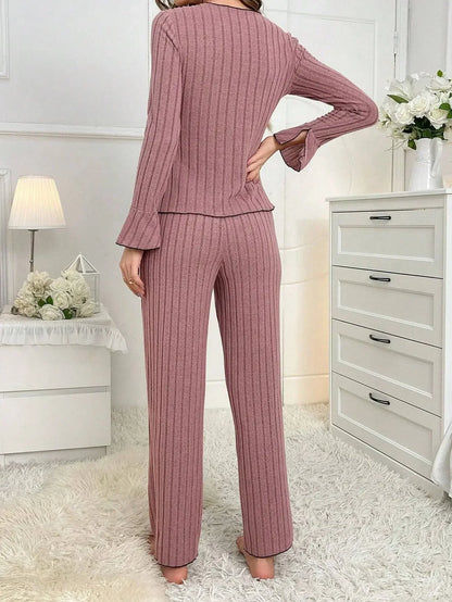 2025 Autumn Winter Warm Sleepwear Women Pajamas Set Lapel Bow Flannel Loose Long Sleeve Tshirt Tops and Trousers Home Suit
