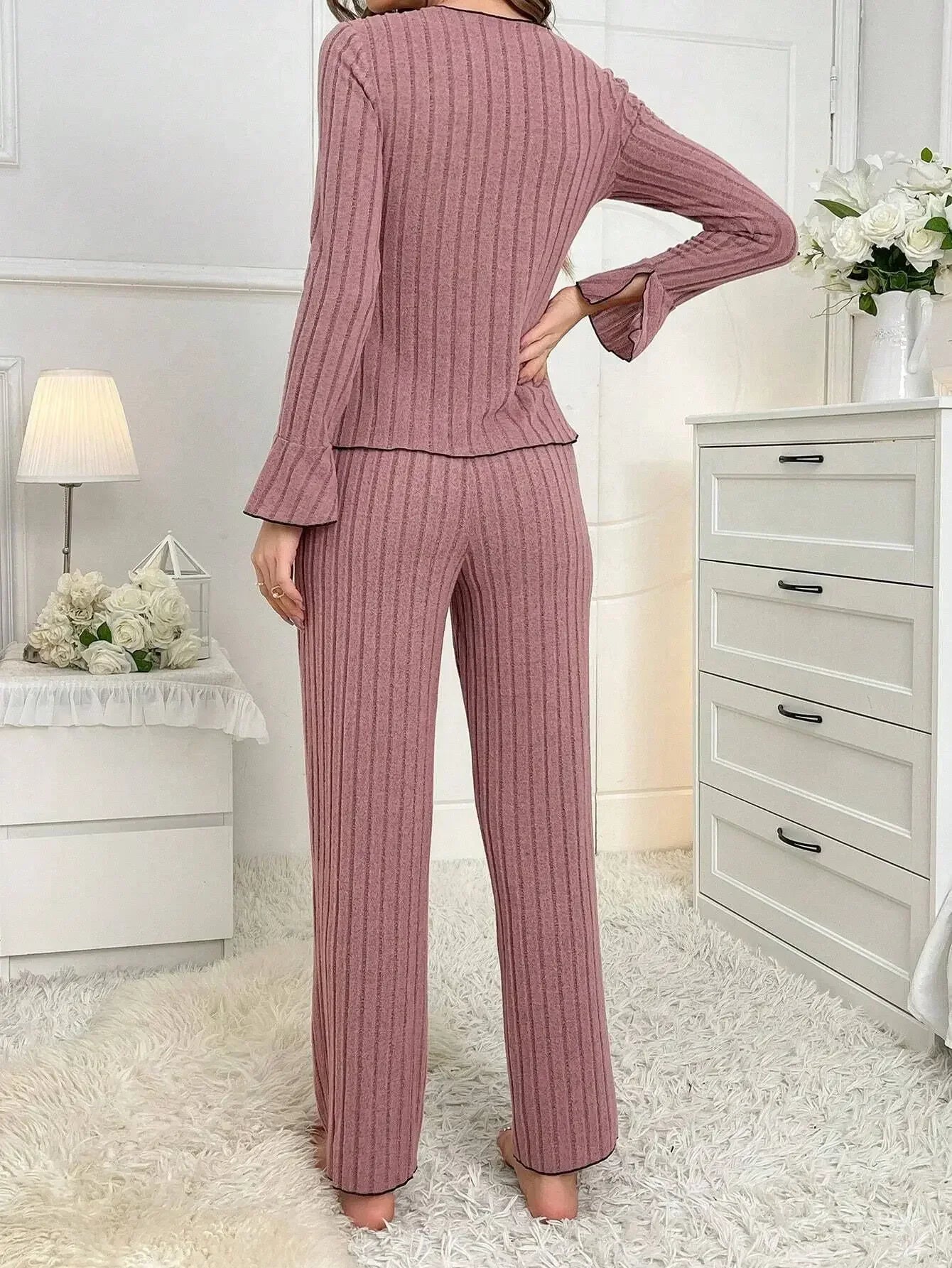 2025 Autumn Winter Warm Sleepwear Women Pajamas Set Lapel Bow Flannel Loose Long Sleeve Tshirt Tops and Trousers Home Suit