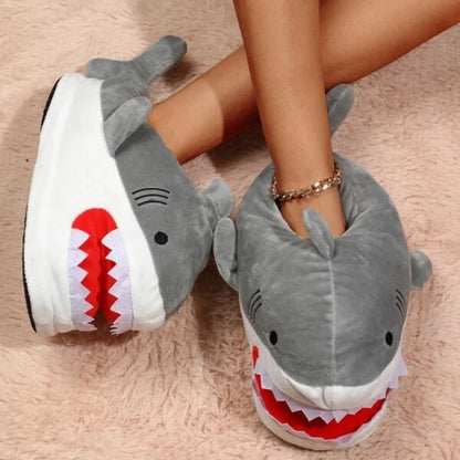 Women's House Fur Slippers Casual Cute 3D-shaped Lovely Pig Shark Design Pink Winter Indoor Non-slip Warm Soft Soles Comfy Home