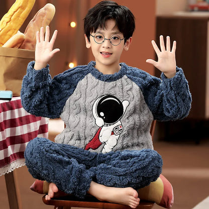 Winter Kids Fleece Pajamas Panda Children Clothing Sets Thick Hooded Pijamas for 4 6 8 12 Years Animal Cartoon Warm Home Clothes