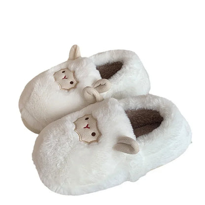 Women's Cotton Slippers Winter Home Indoor Plush Warm Anti-slip Thick Bottom Outdoor Cute Full Cover Heel Cotton Shoes