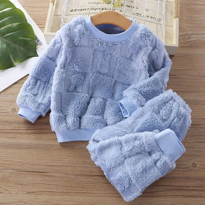 Autumn Winter Sleepwear Flannel Pajamas For Girls Boys Long Sleeve Tops+Pants Suits Fashion Home Clothing Baby Kid Sleep Costume