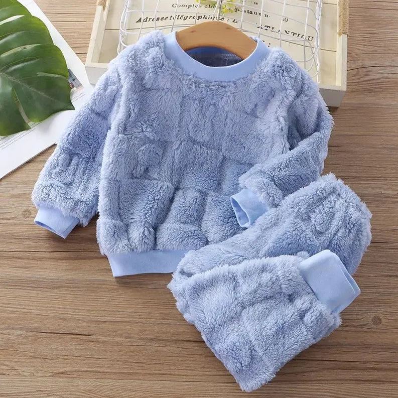 Autumn Winter Sleepwear Flannel Pajamas For Girls Boys Long Sleeve Tops+Pants Suits Fashion Home Clothing Baby Kid Sleep Costume