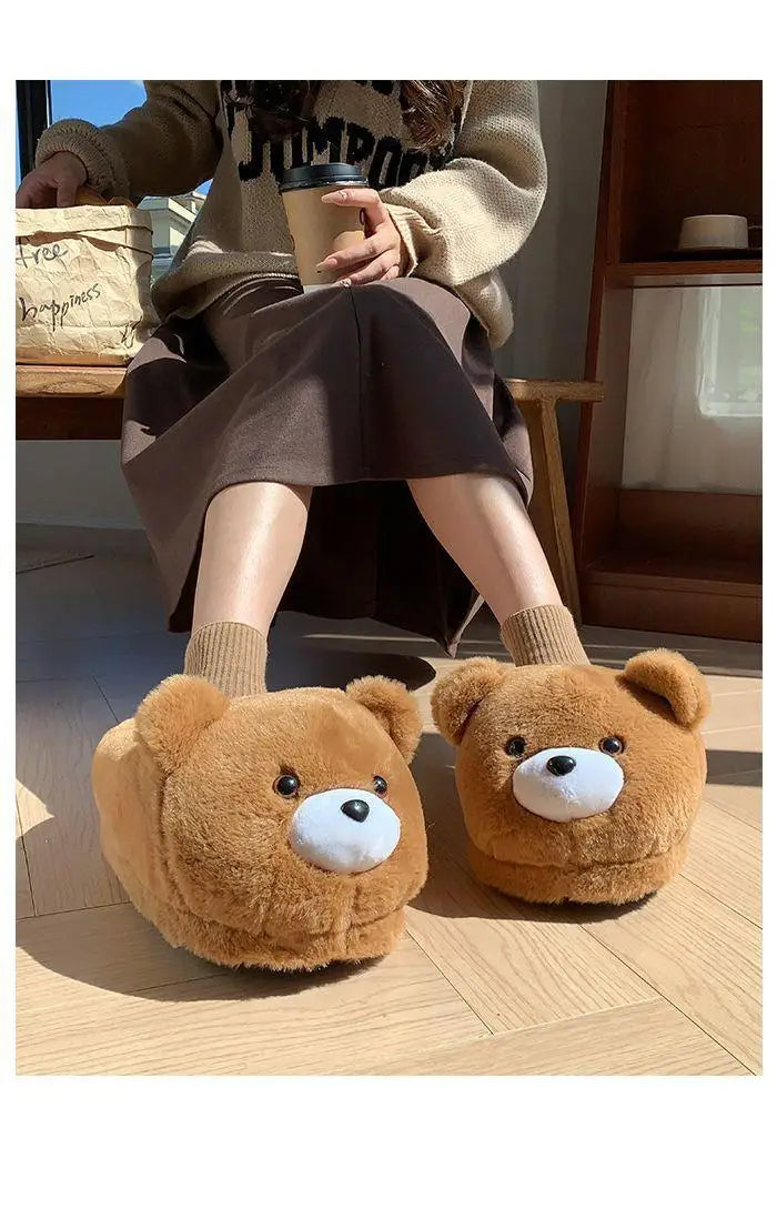 2025 Women's Home Slippers Sweet Fluffy Rainbow Bear Lady slippers indoor Anti slip lightweight keep warm Winter House Shoes 44